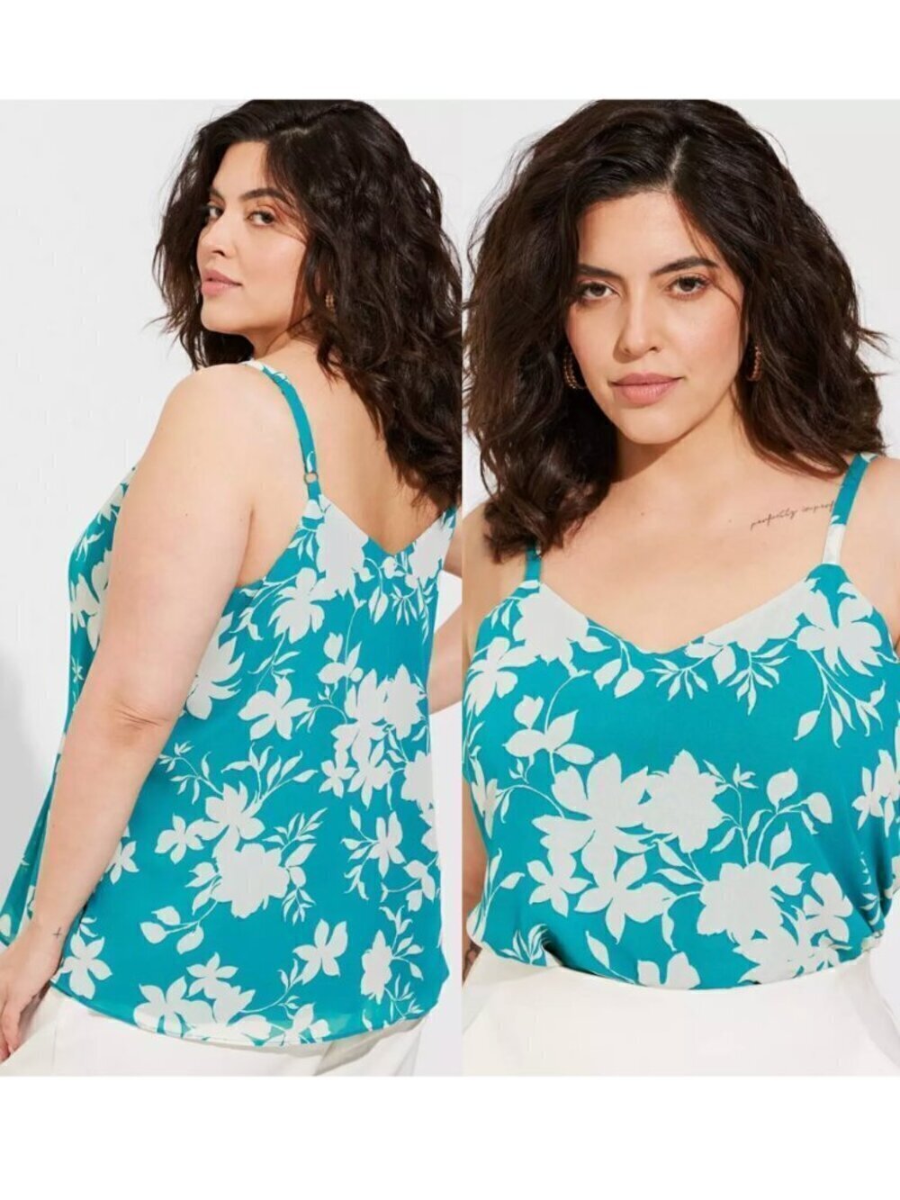 TORRID 4 Plus Size Sophie Swing Cami Teal Green Blue Cream Ivory Floral Tank Top
